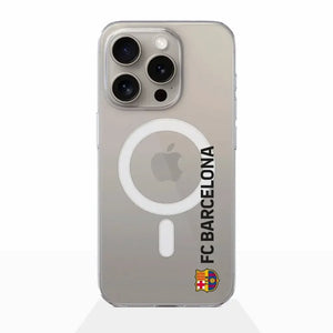 Clear Magsafe Phone Case Oficial FC Barcelona Diseño Vertical Negro